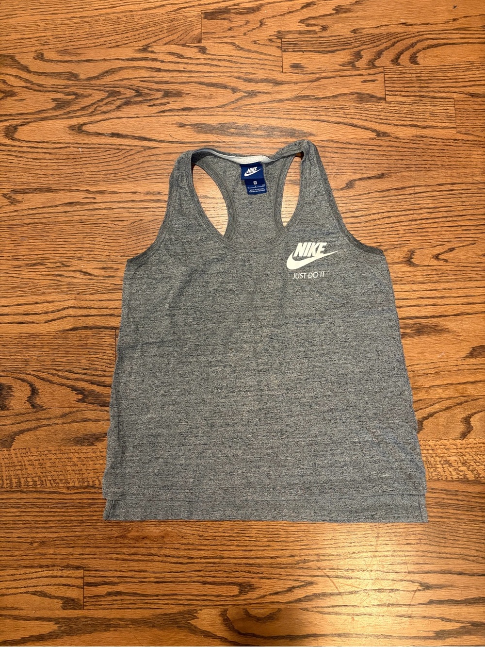 Nike Heather Gray Racerback Workout Tank with White Logo